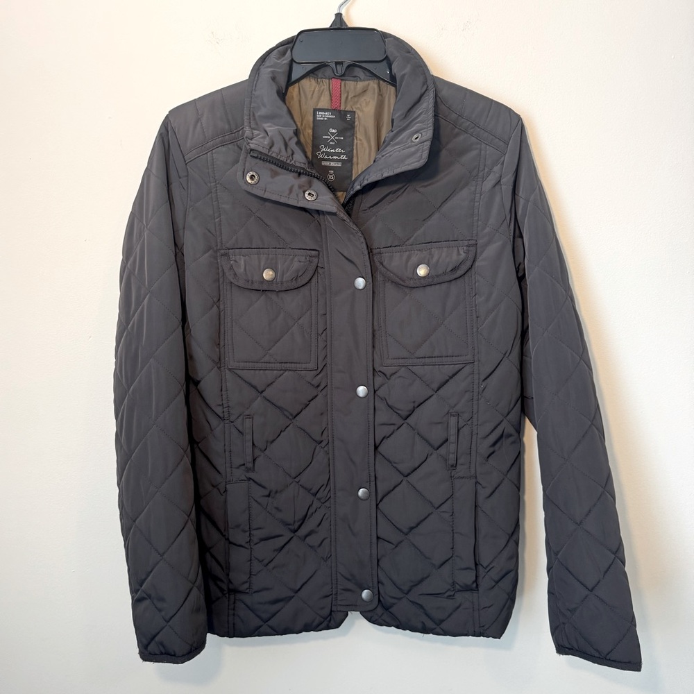 Gap flint grey quilted lightweight fall zipper snap mock neck jacket Sz XS